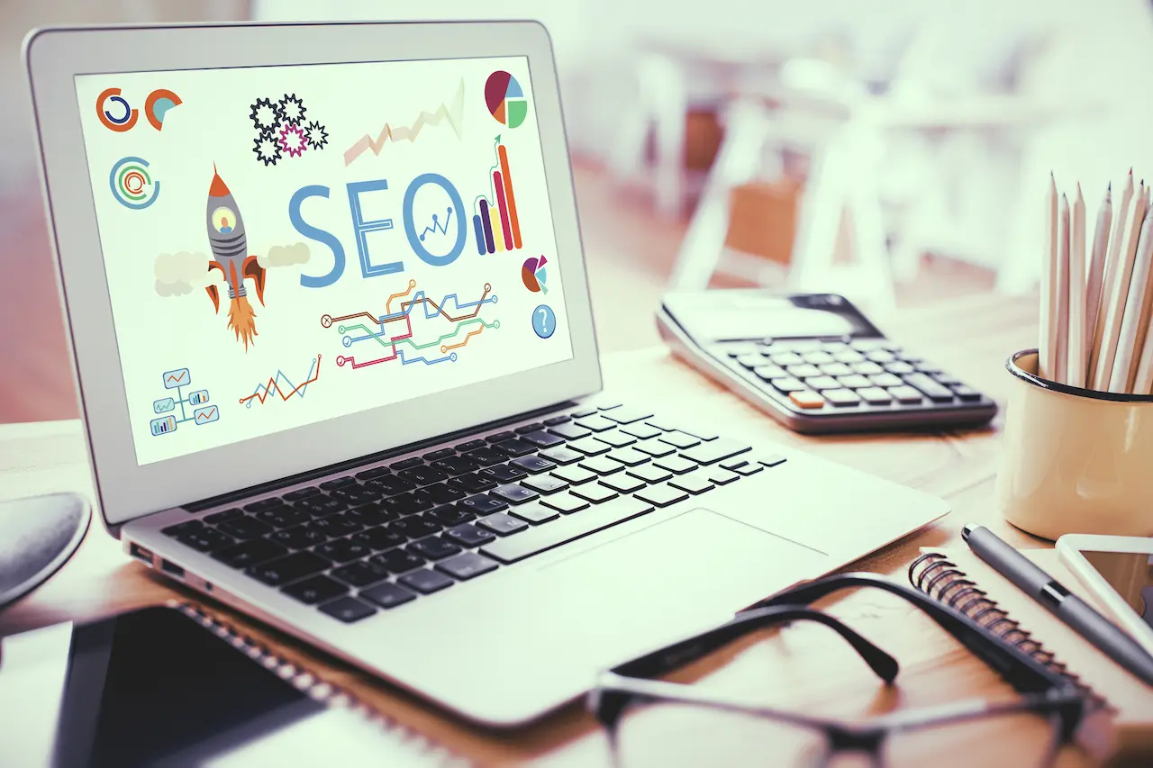 Side View And Close up Of Laptop With SEO 